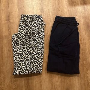 2 pairs of J. Crew Factory Linen-cotton blend drawstring pants. Navy & leopard.